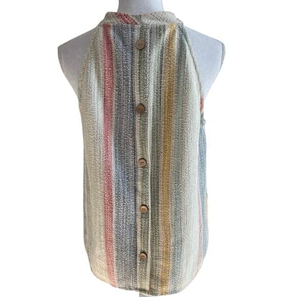 W5 Striped Sleeveless Button Top Large - Picture 2 of 4